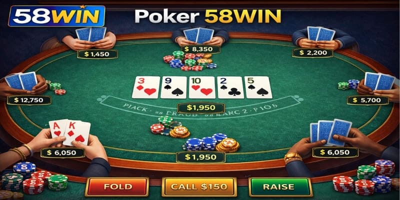 Poker 58WIN –  Game Cá Cược Trực Tuyến Hấp Dẫn Nhất 2026